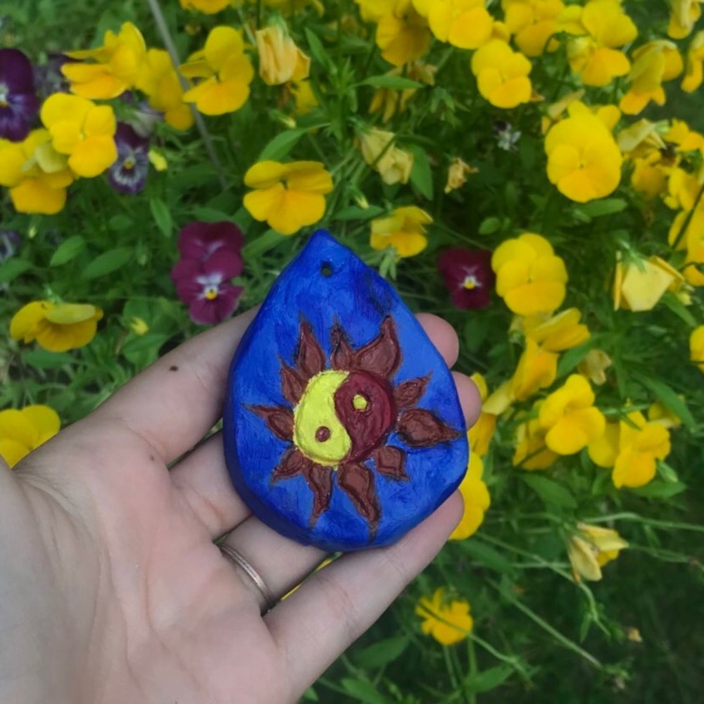 clay yin-yang sun pendant
